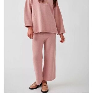 FREE PEOPLE Beach Hailee waffle knit crop pants sz L pink easy pull on lounge